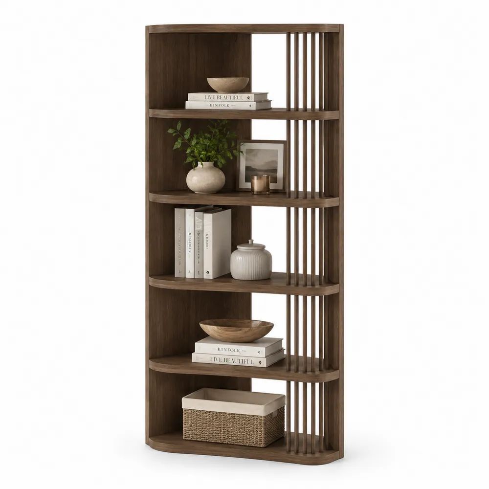 Bibliothèque rectangulaire en bois à 5 niveaux, marron noyer, 80 × 180 × 30 cm