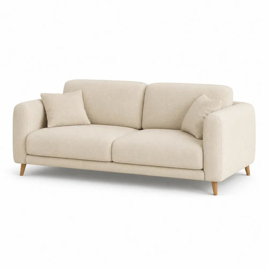 Canapé 3 places en polyester beige avec pieds en bois massif, 200 × 88 × 84 cm