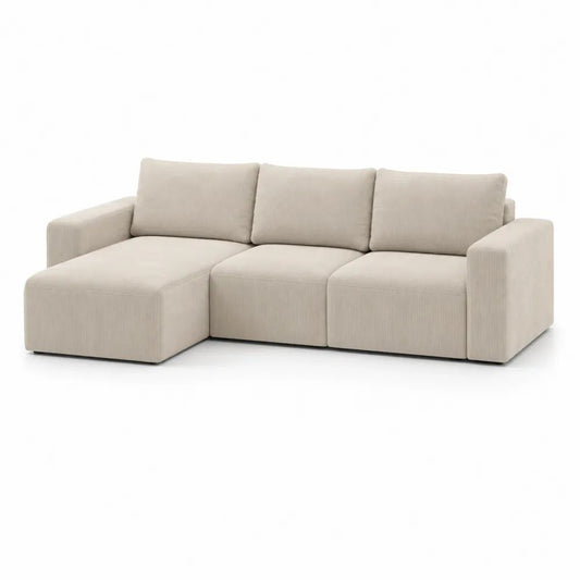 Canapé d’angle en L 3 places en tissu avec méridienne gauche, beige clair, 250 × 155 × 85 cm